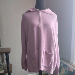 Liz Claiborne Pink Zippered Collar Sweater with Pockets | Size L